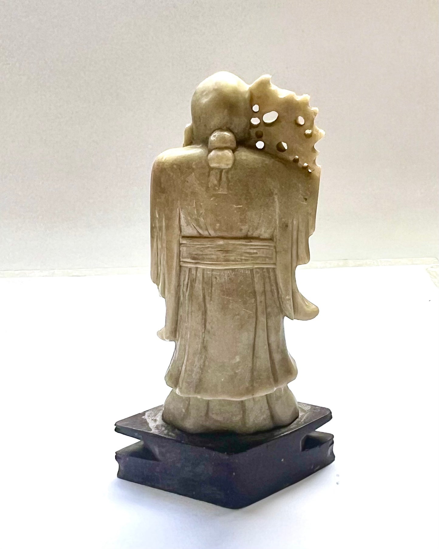 Vintage Chinese Lantian Jade figurine of Shou Lao, the god of longevity. Serpentine