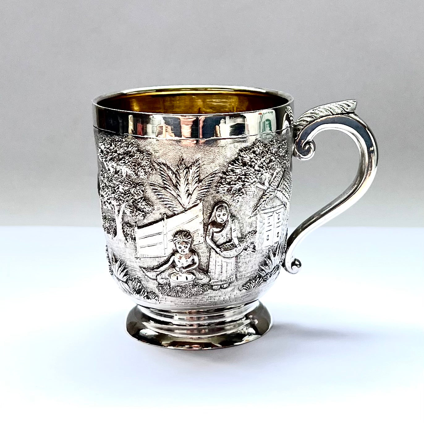 Antique Anglo-Indian Calcutta silver christening cup by renowned silversmith Grish Chunder Dutt