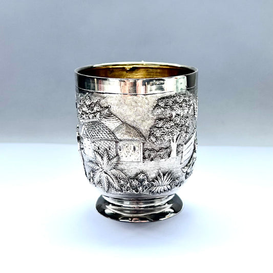 Antique Anglo-Indian Calcutta silver christening cup by renowned silversmith Grish Chunder Dutt