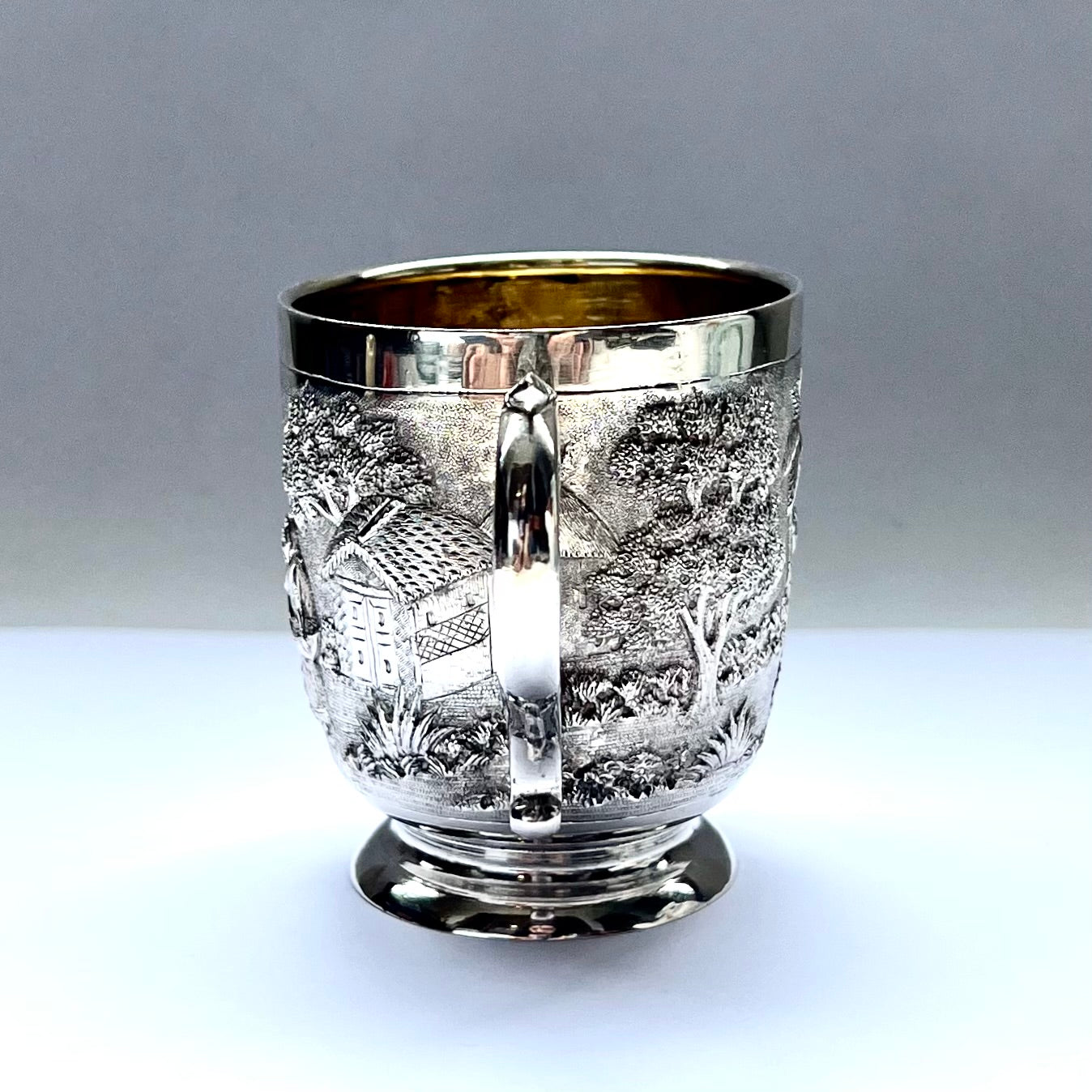 Antique Anglo-Indian Calcutta silver christening cup by renowned silversmith Grish Chunder Dutt