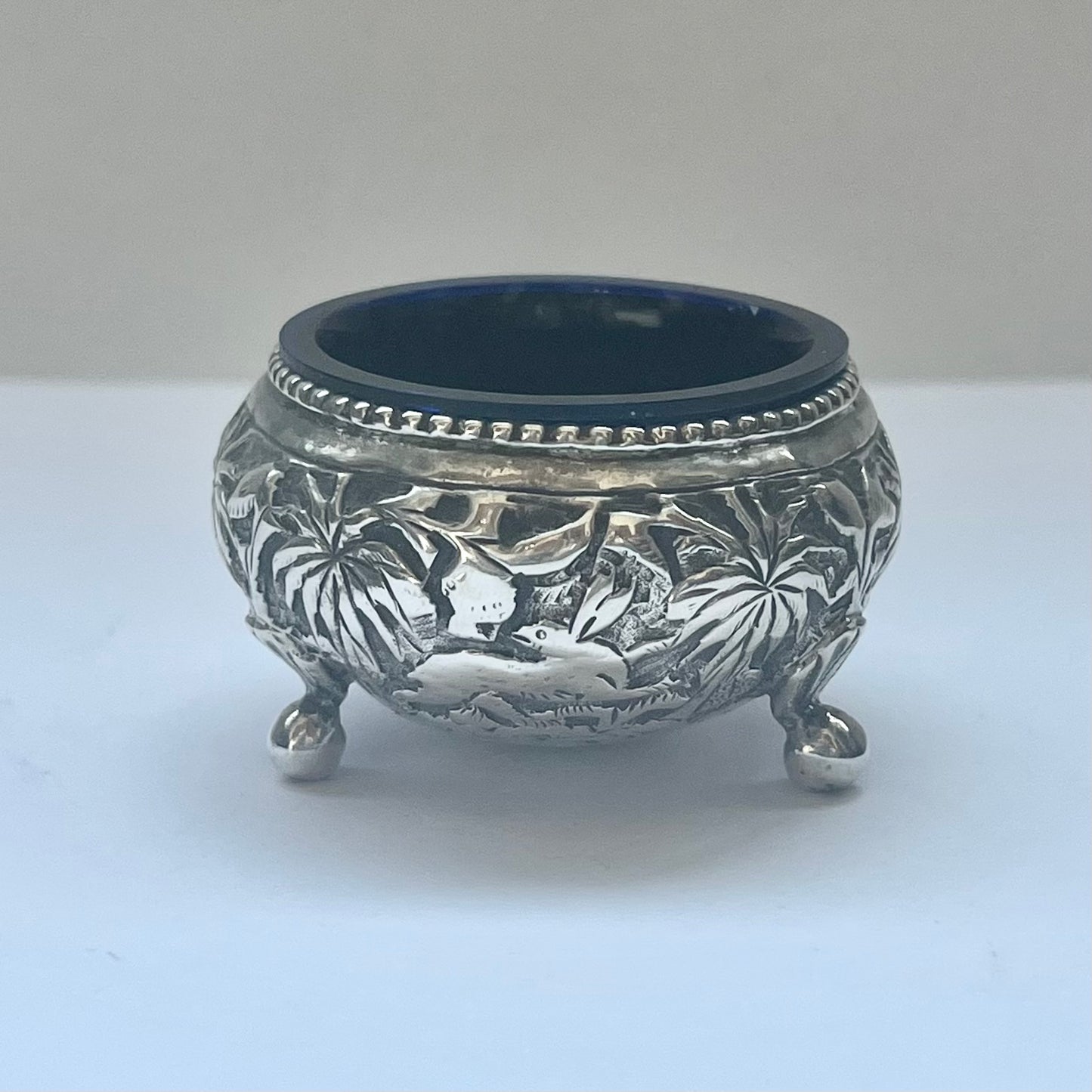 Pair of antique Anglo-Indian Lucknow silver salt cellars, circa late 19th century