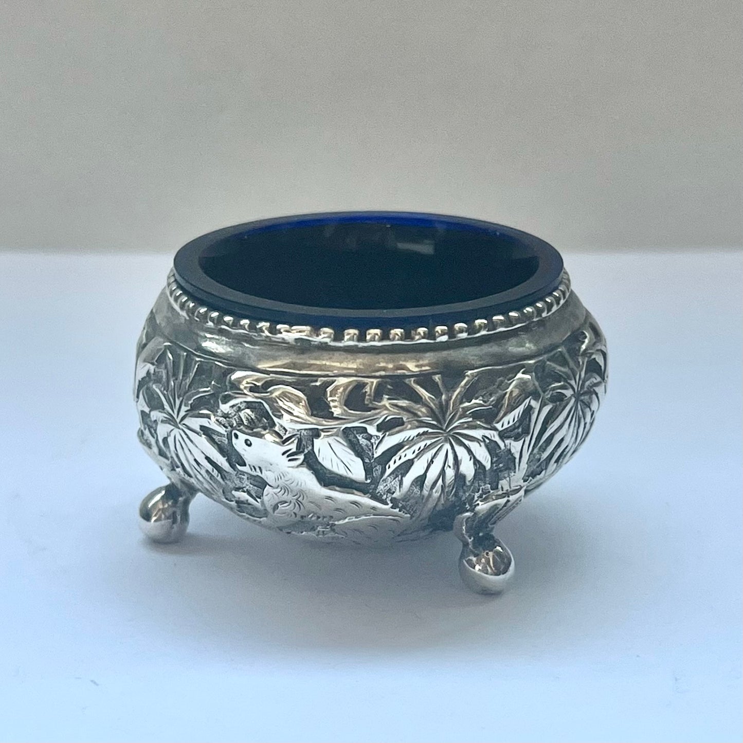 Pair of antique Anglo-Indian Lucknow silver salt cellars, circa late 19th century