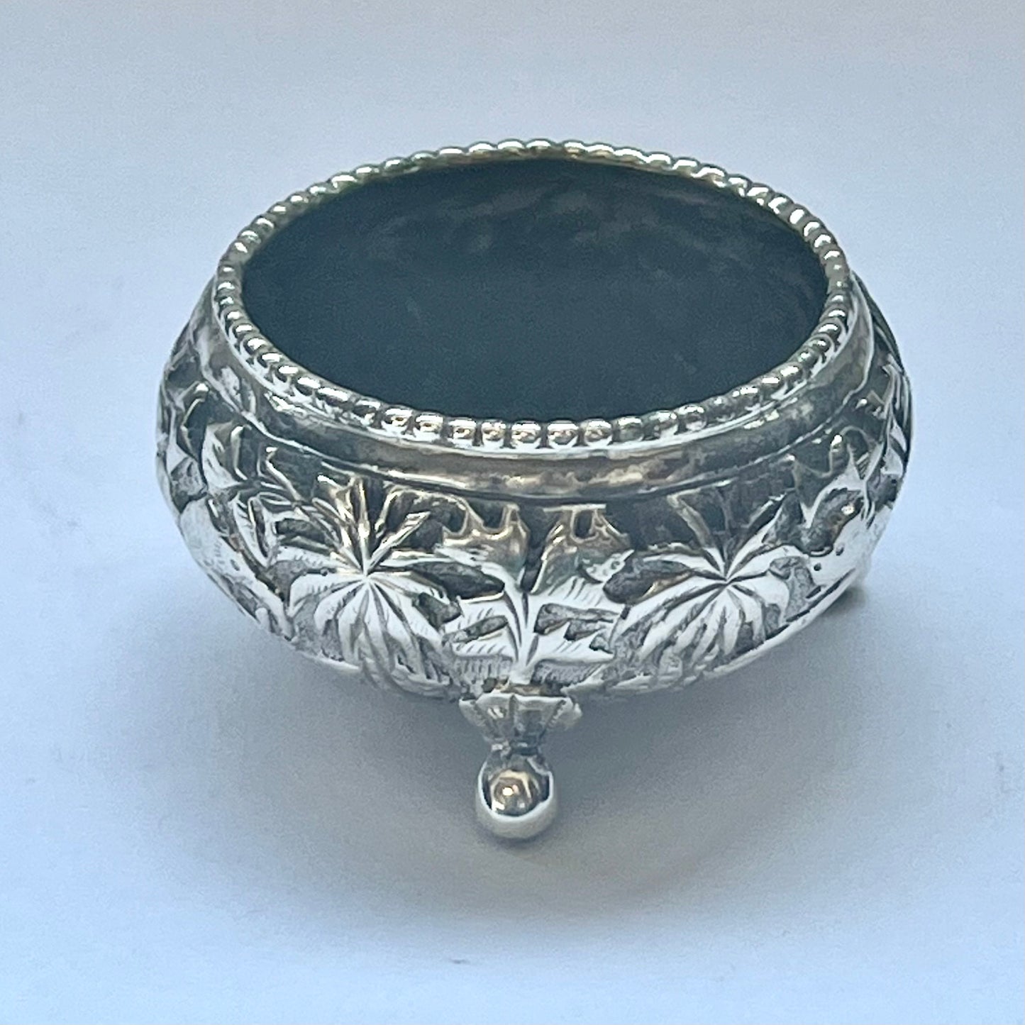 Pair of antique Anglo-Indian Lucknow silver salt cellars, circa late 19th century