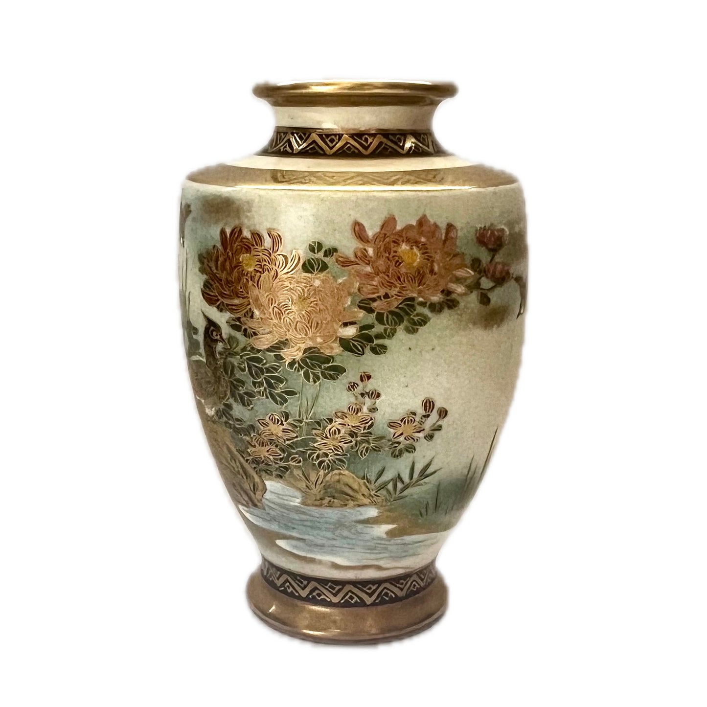 Pair of antique Satsuma porcelain vases circa Meiji period, mid to late 19th century