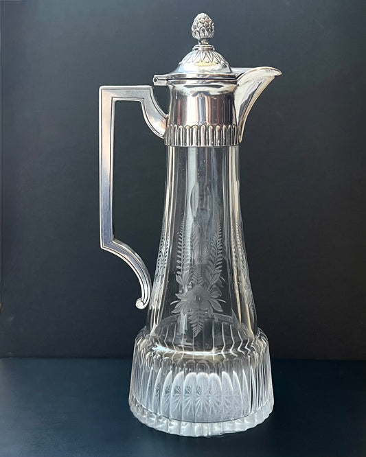 Antique Austrian Secessionist .800 hallmarked silver and cut glass claret jug