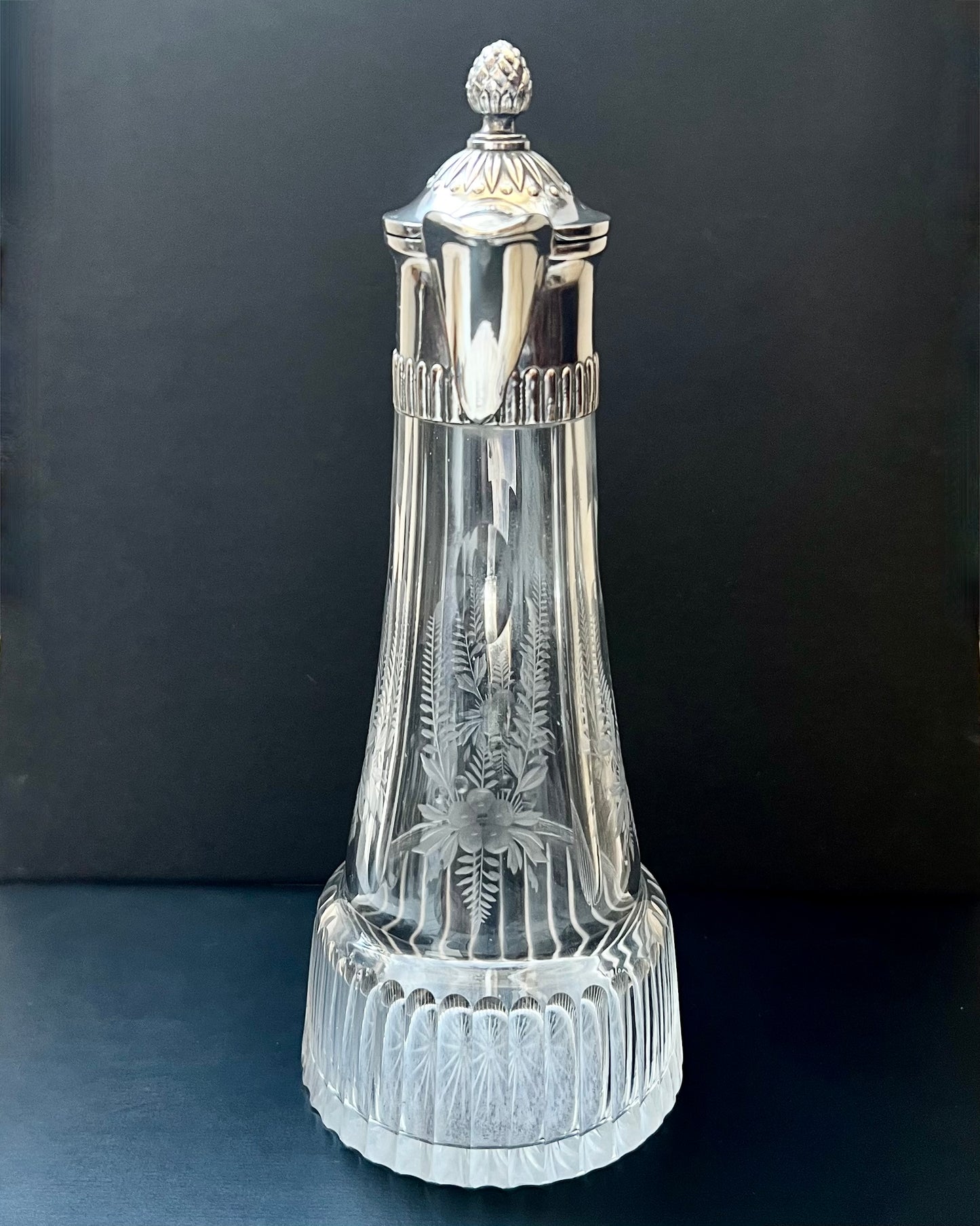 Antique Austrian Secessionist .800 hallmarked silver and cut glass claret jug