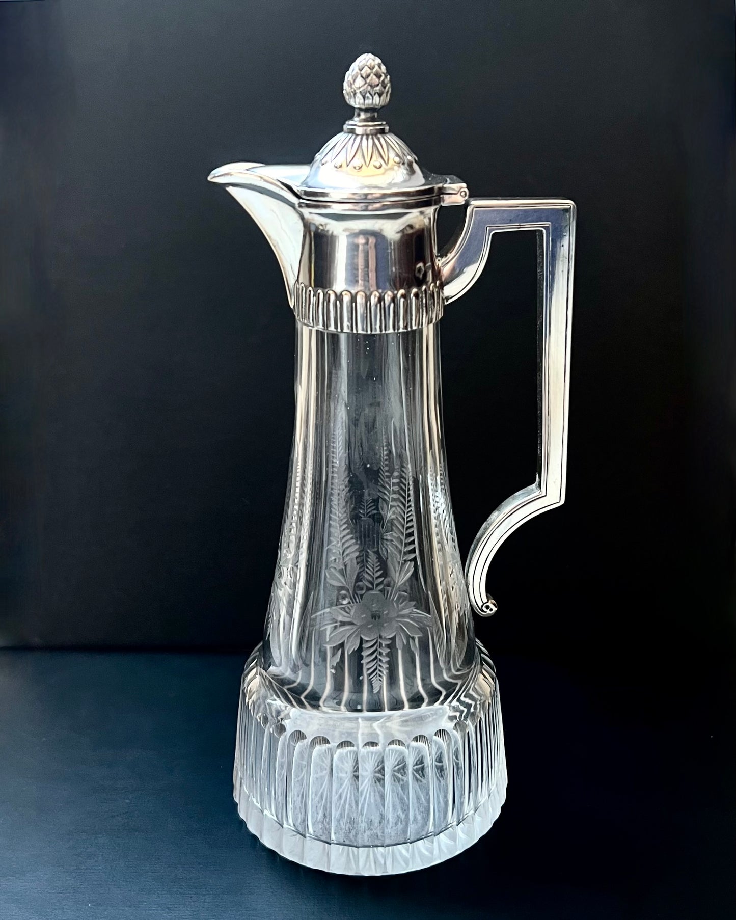 Antique Austrian Secessionist .800 hallmarked silver and cut glass claret jug