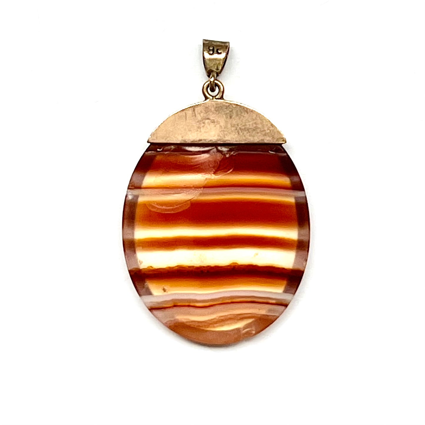 Edwardian banded agate slice pendant in 9ct rose gold setting