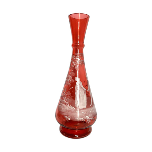 玛丽·格雷戈里手工吹制蔓越莓色玻璃花瓶，约1880年至1900年