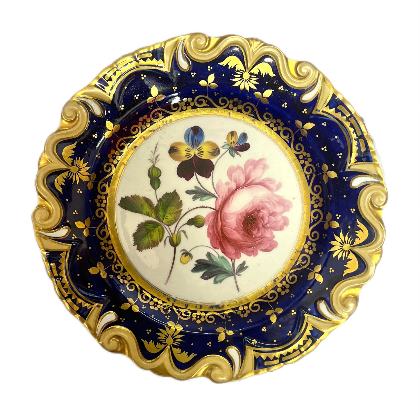 Antique 19th century Machin “Moustache” rose and pansy plate