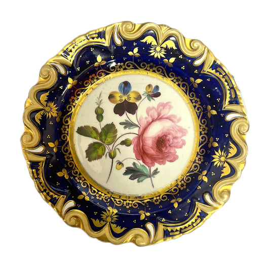 Antique 19th century Machin “Moustache” rose and pansy plate