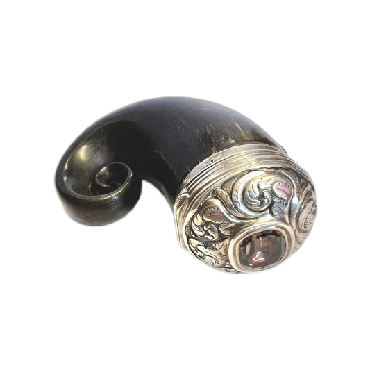 19th century High Victorian sterling silver and cairngorm amethyst snuff mull