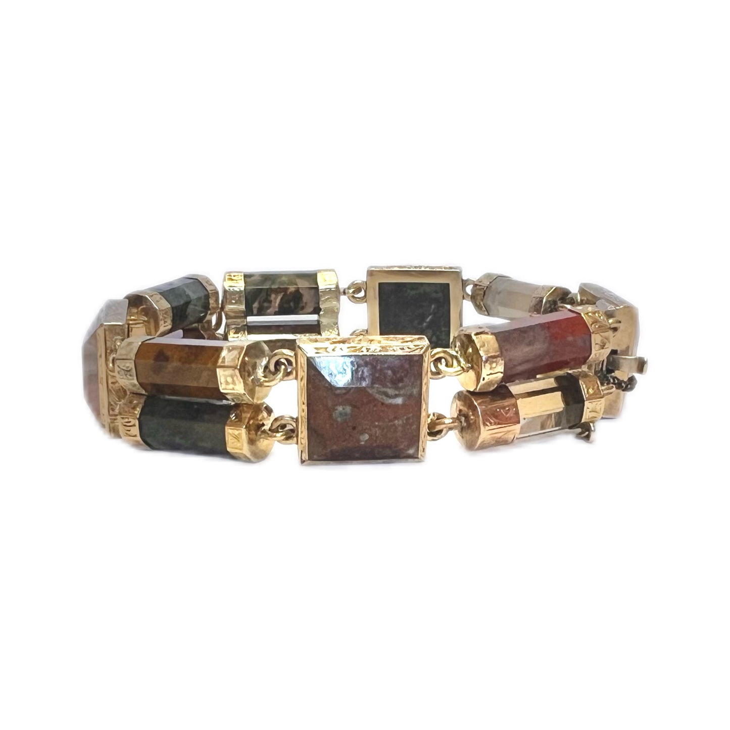 Victorian 19th century 10ct yellow gold and Scottish agate bracelet