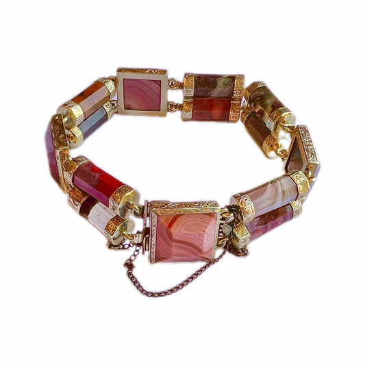 Victorian 19th century 10ct yellow gold and Scottish agate bracelet