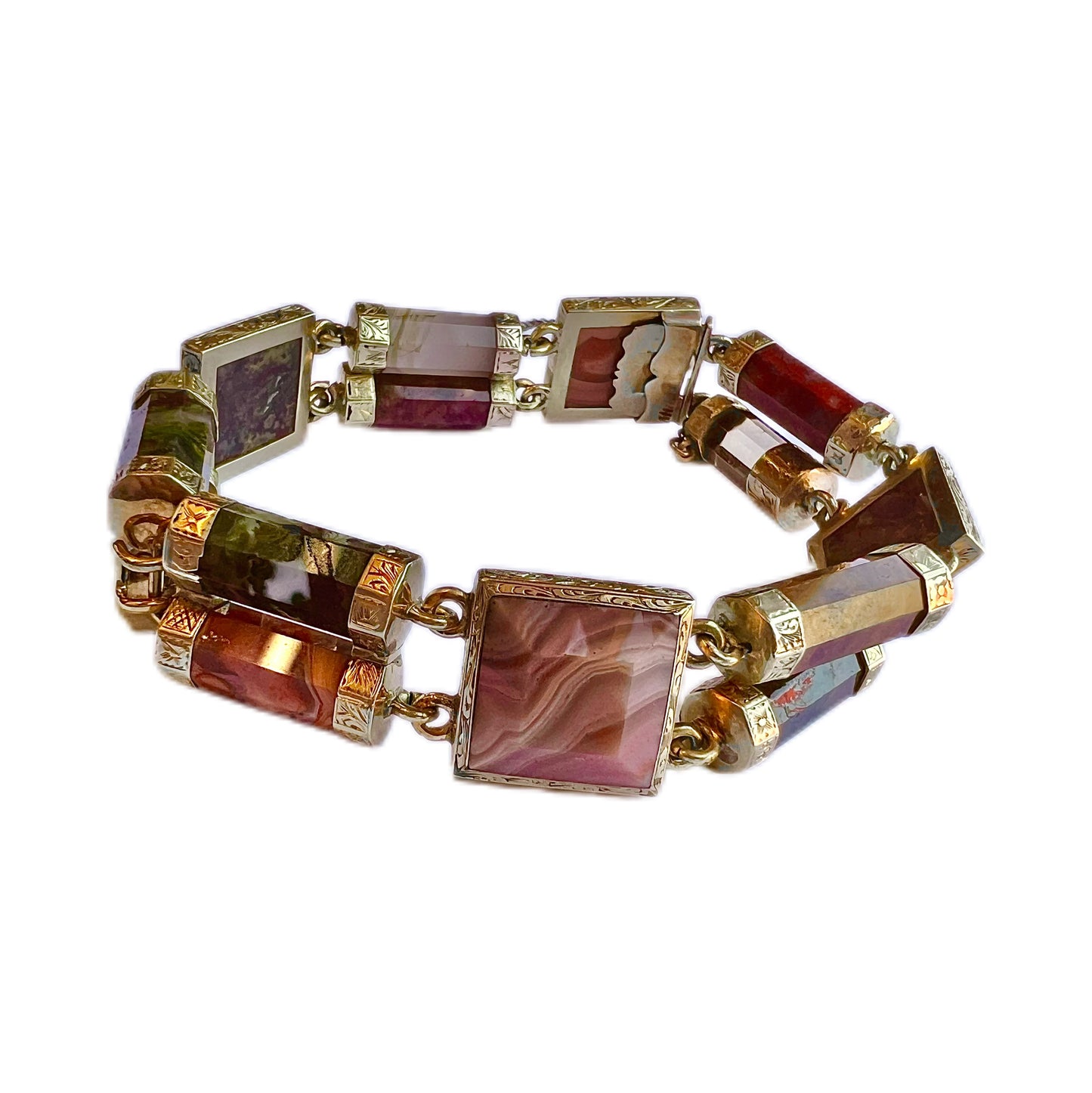 Victorian 19th century 10ct yellow gold and Scottish agate bracelet