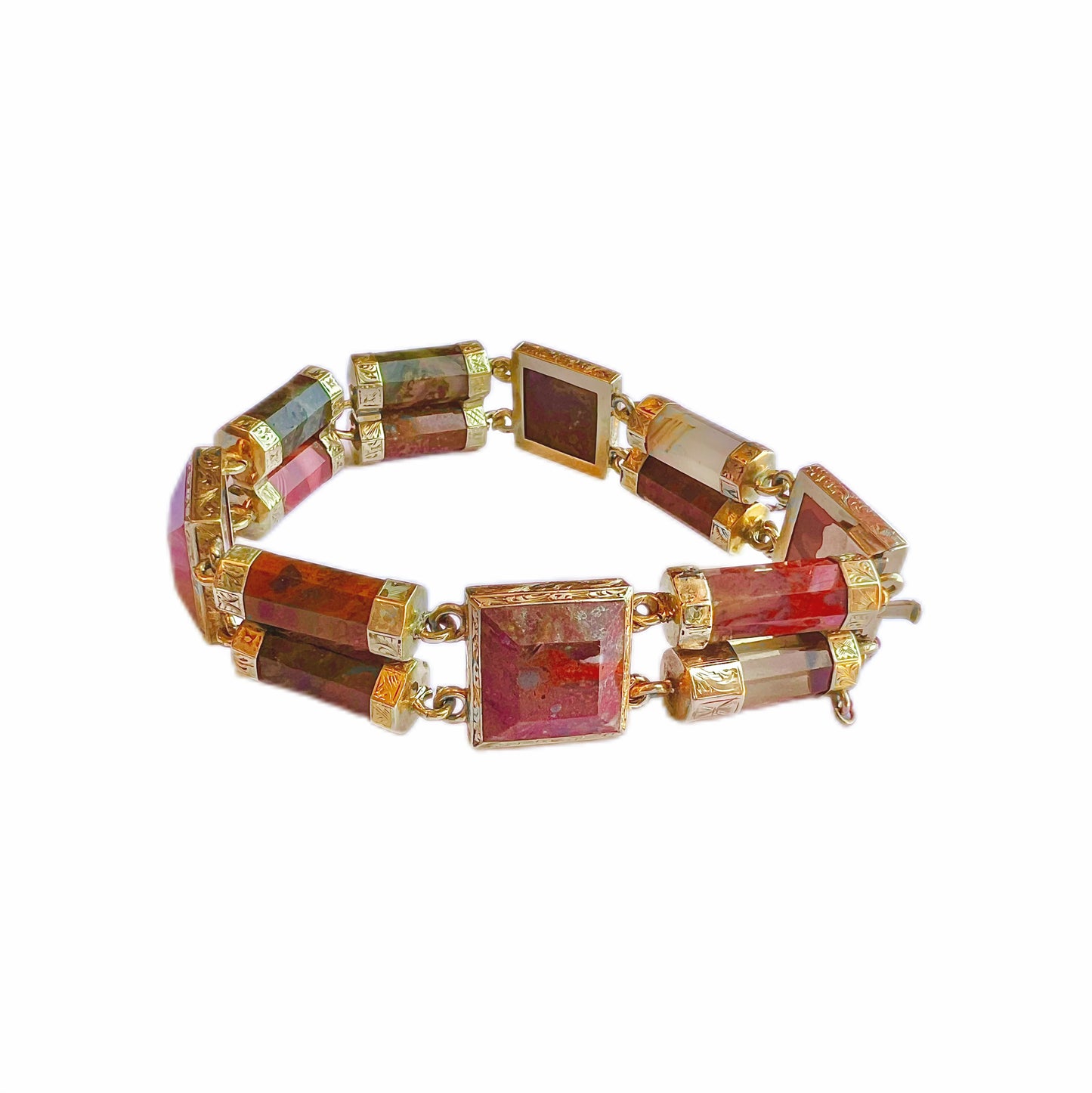 Victorian 19th century 10ct yellow gold and Scottish agate bracelet
