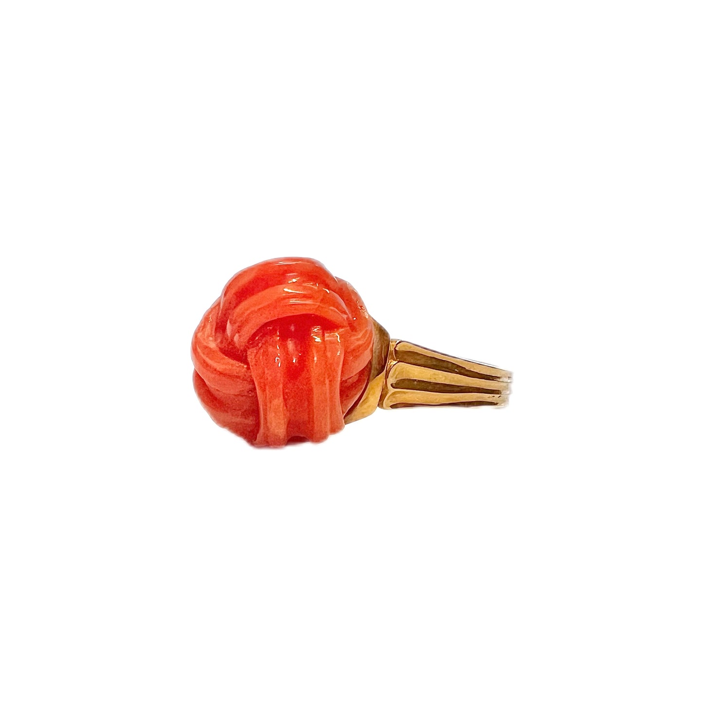 Exception 18k Italian gold and antique coral knot ring