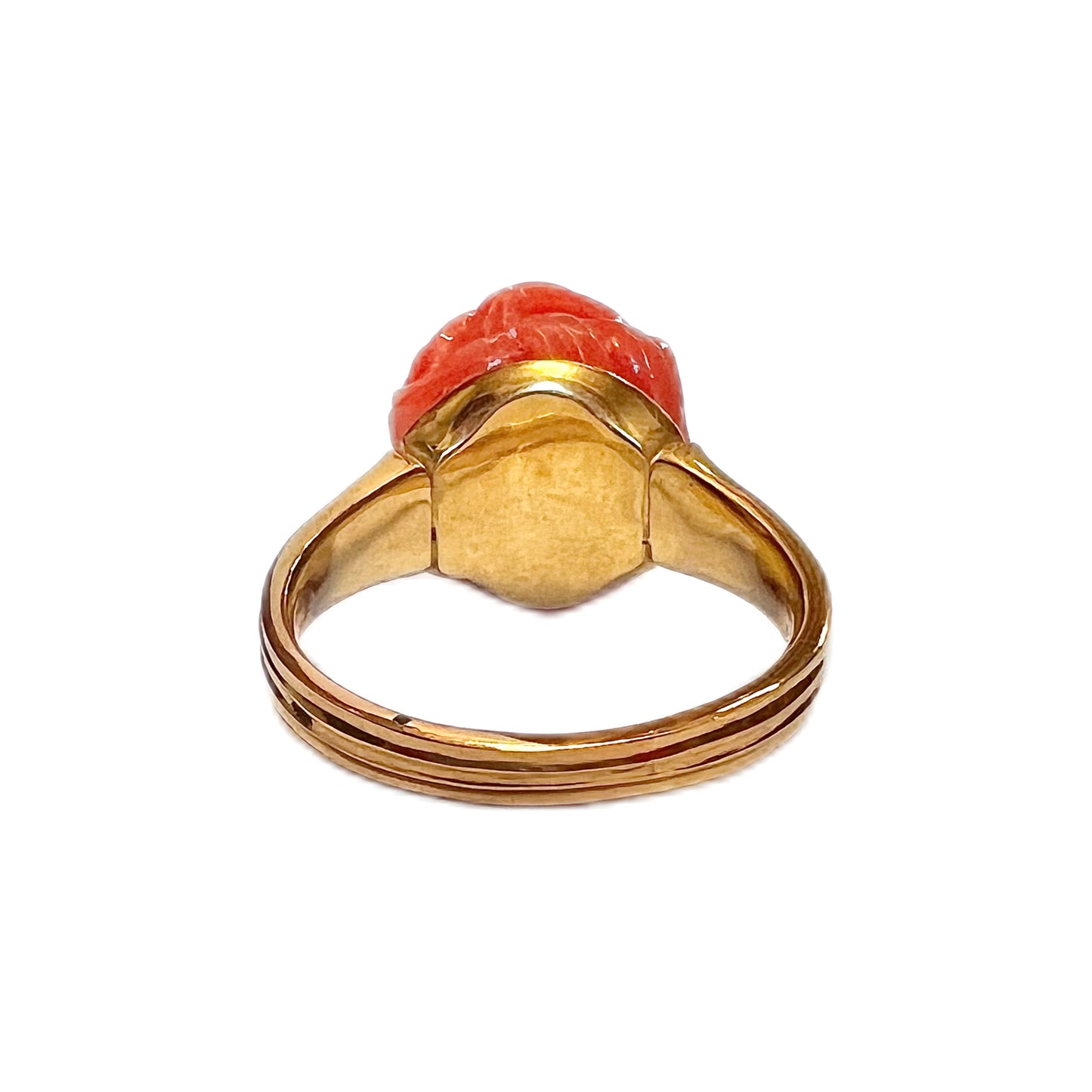 Exception 18k Italian gold and antique coral knot ring