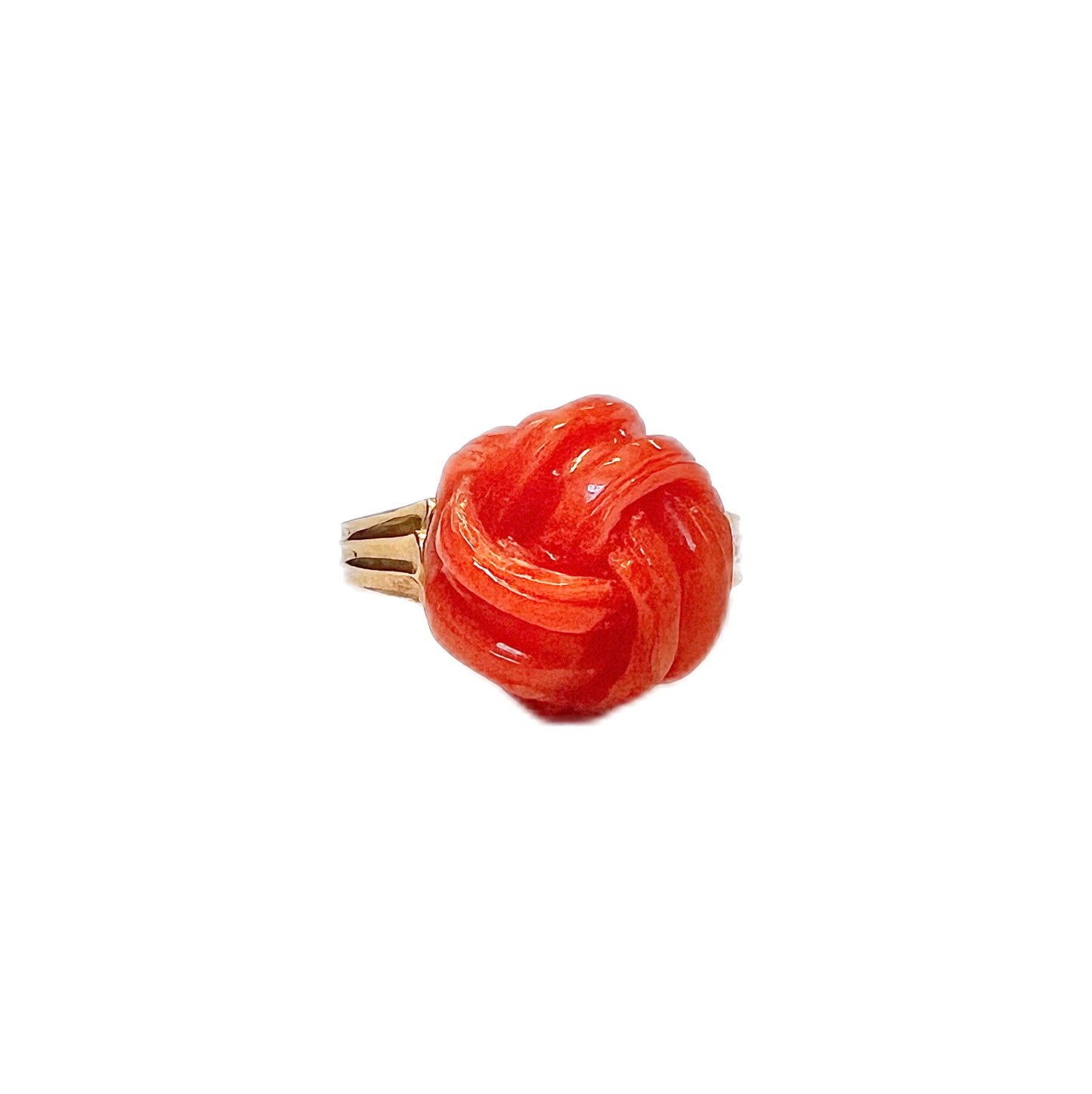 Exception 18k Italian gold and antique coral knot ring