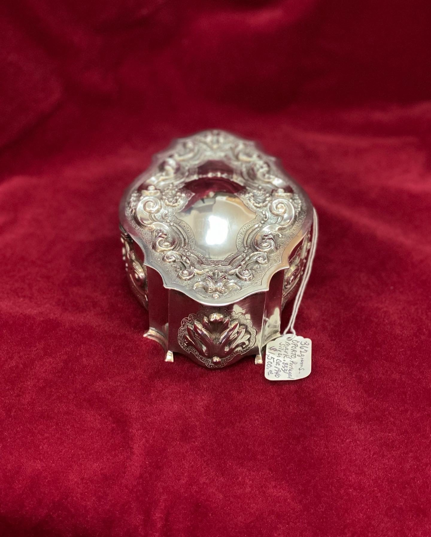 复古 20 世纪 40 年代纯银葡萄牙珠宝盒