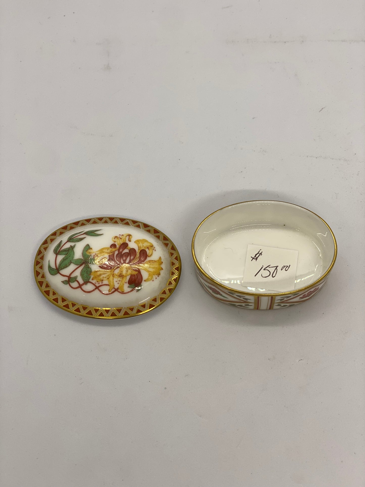 Vintage Royal Crown Derby Oval Royal Honeysuckle Pill Box / Trinket Pot