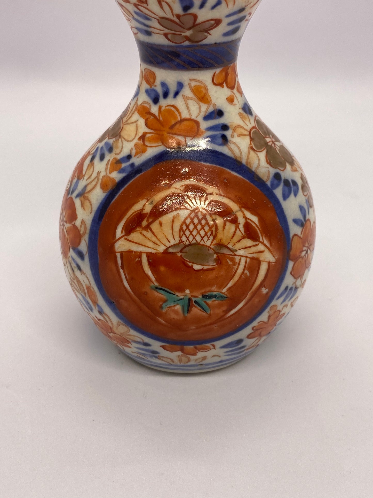 19th century Japanese Imariware Bottle or Calabash Gourd Figural Vase, Hand-Painted Details