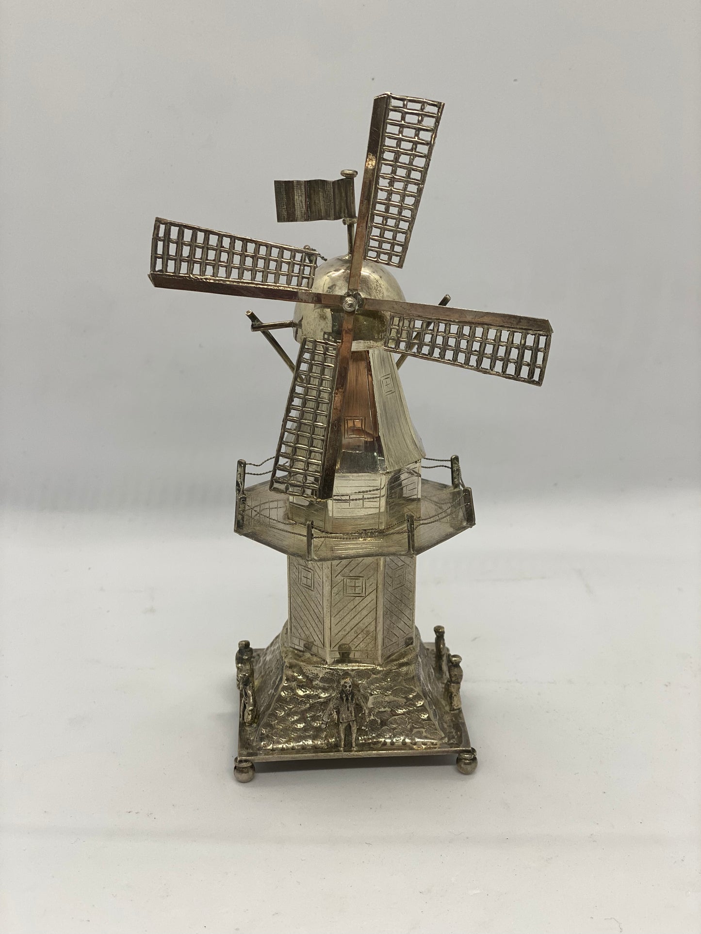 19th Century Dutch 835 Silver Figural Windmill and Spice Tower