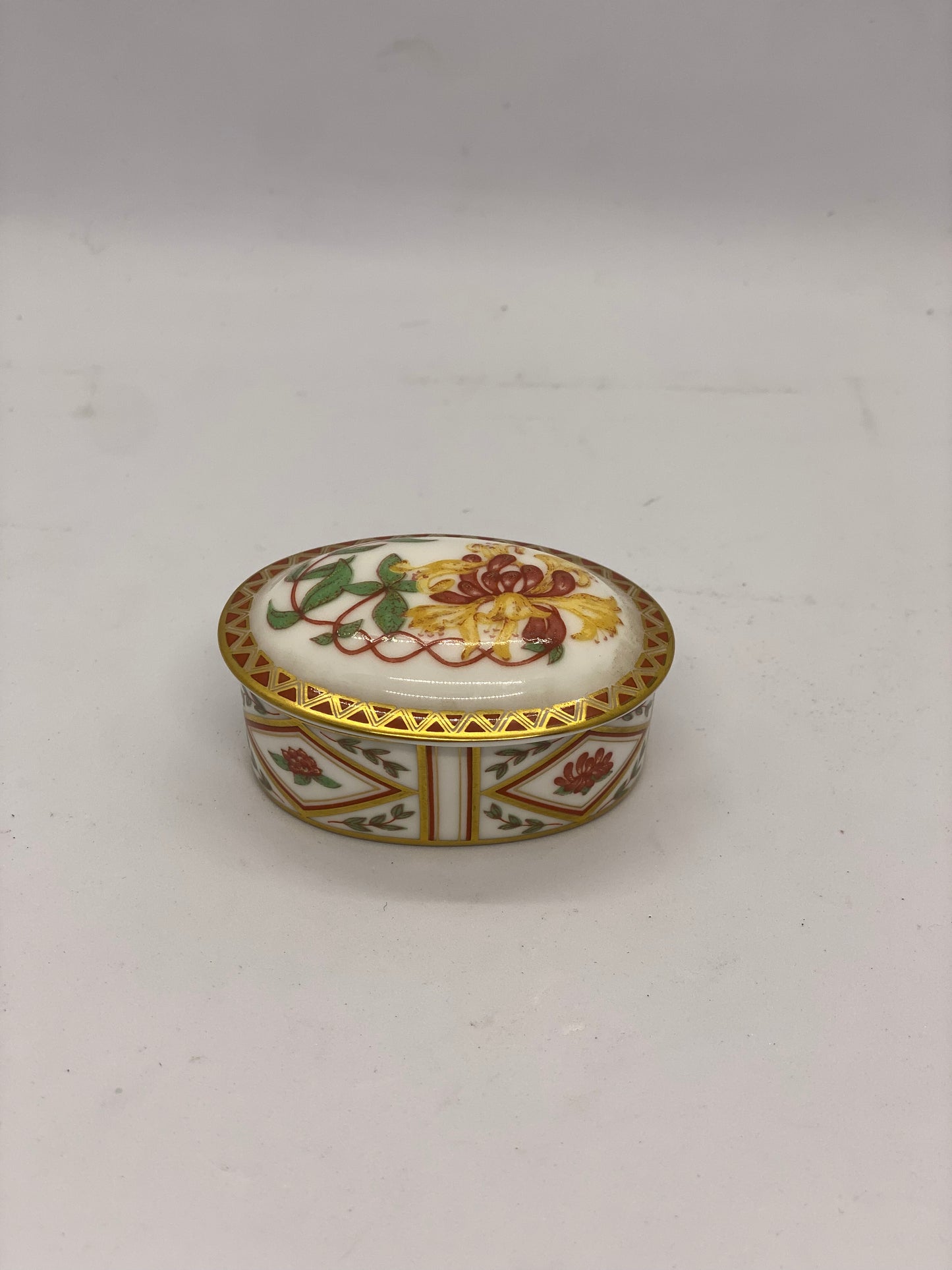 Vintage Royal Crown Derby Oval Royal Honeysuckle Pill Box / Trinket Pot