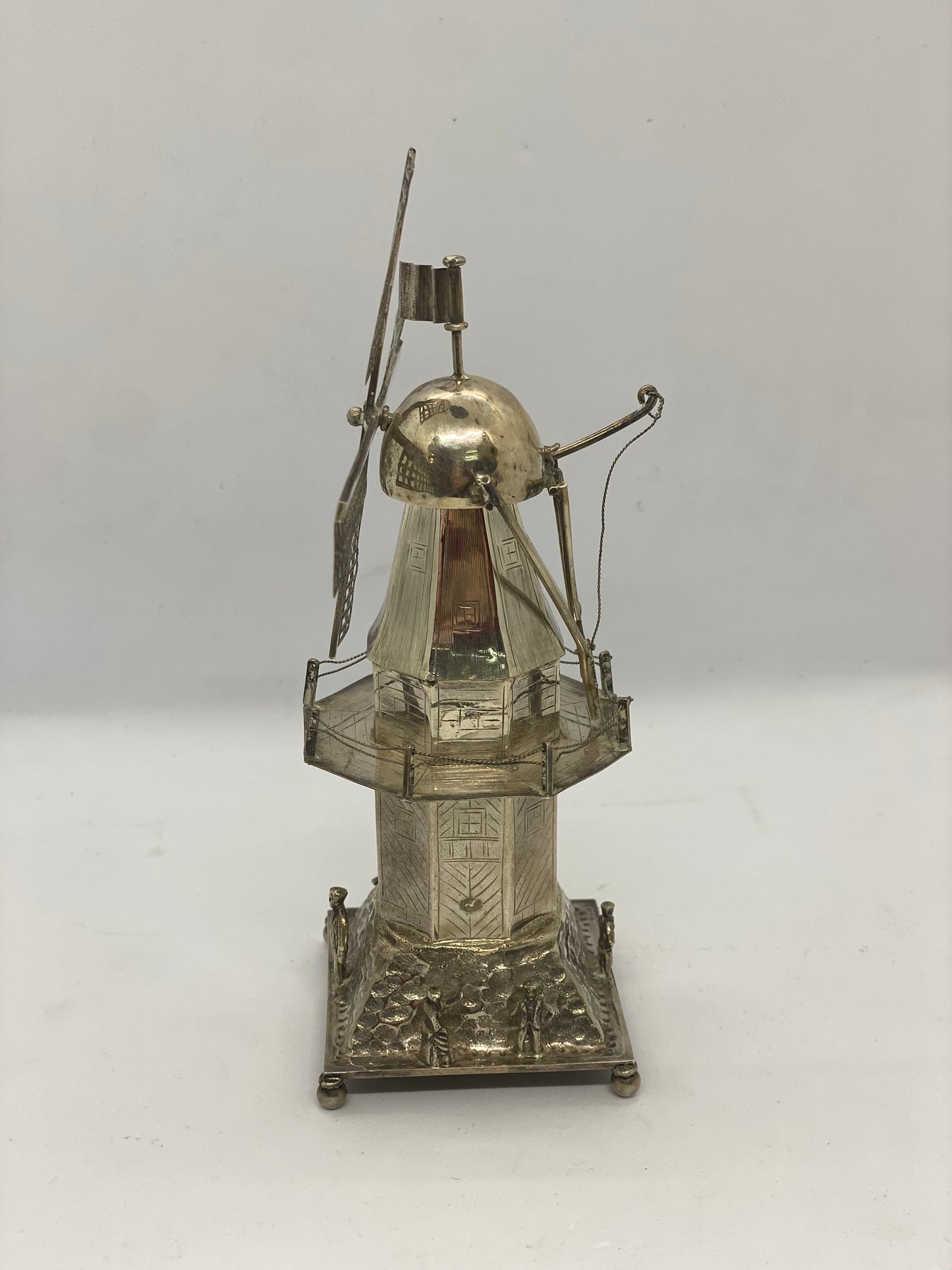 19th Century Dutch 835 Silver Figural Windmill and Spice Tower