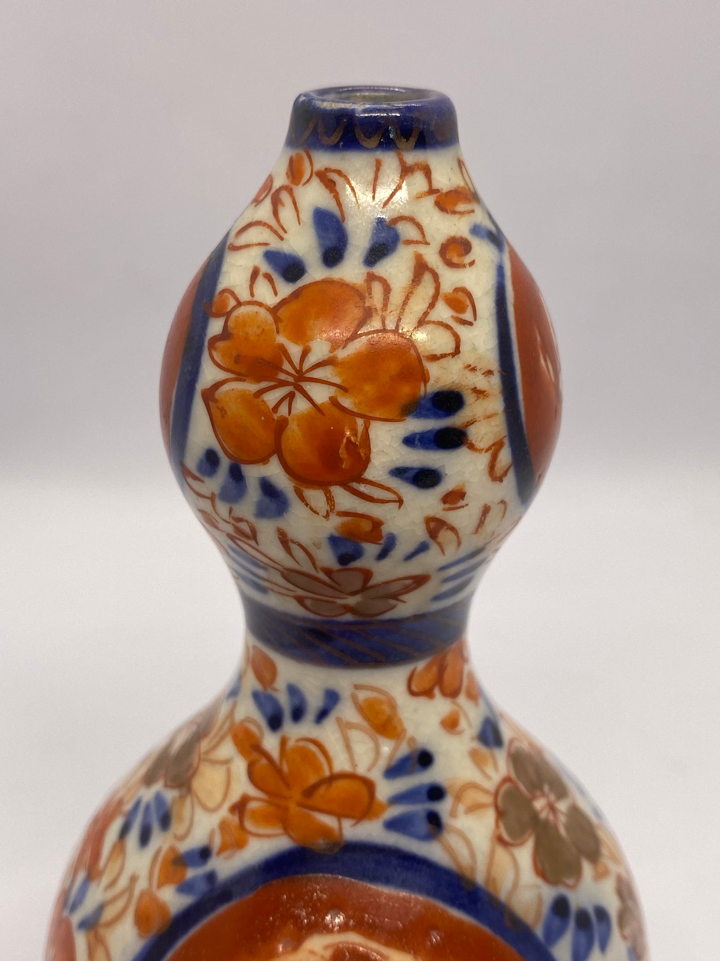 19th century Japanese Imariware Bottle or Calabash Gourd Figural Vase, Hand-Painted Details