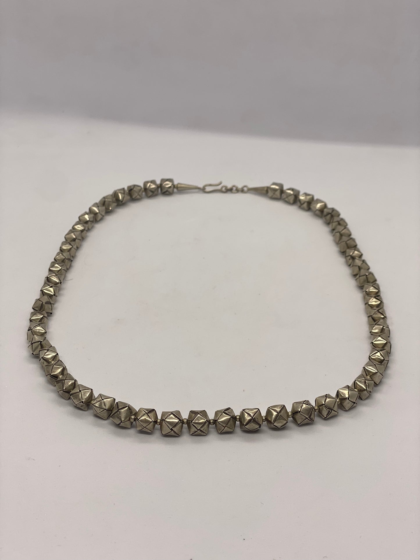 Vintage Asian 600 Silver Necklace with Origami-style Box Beads