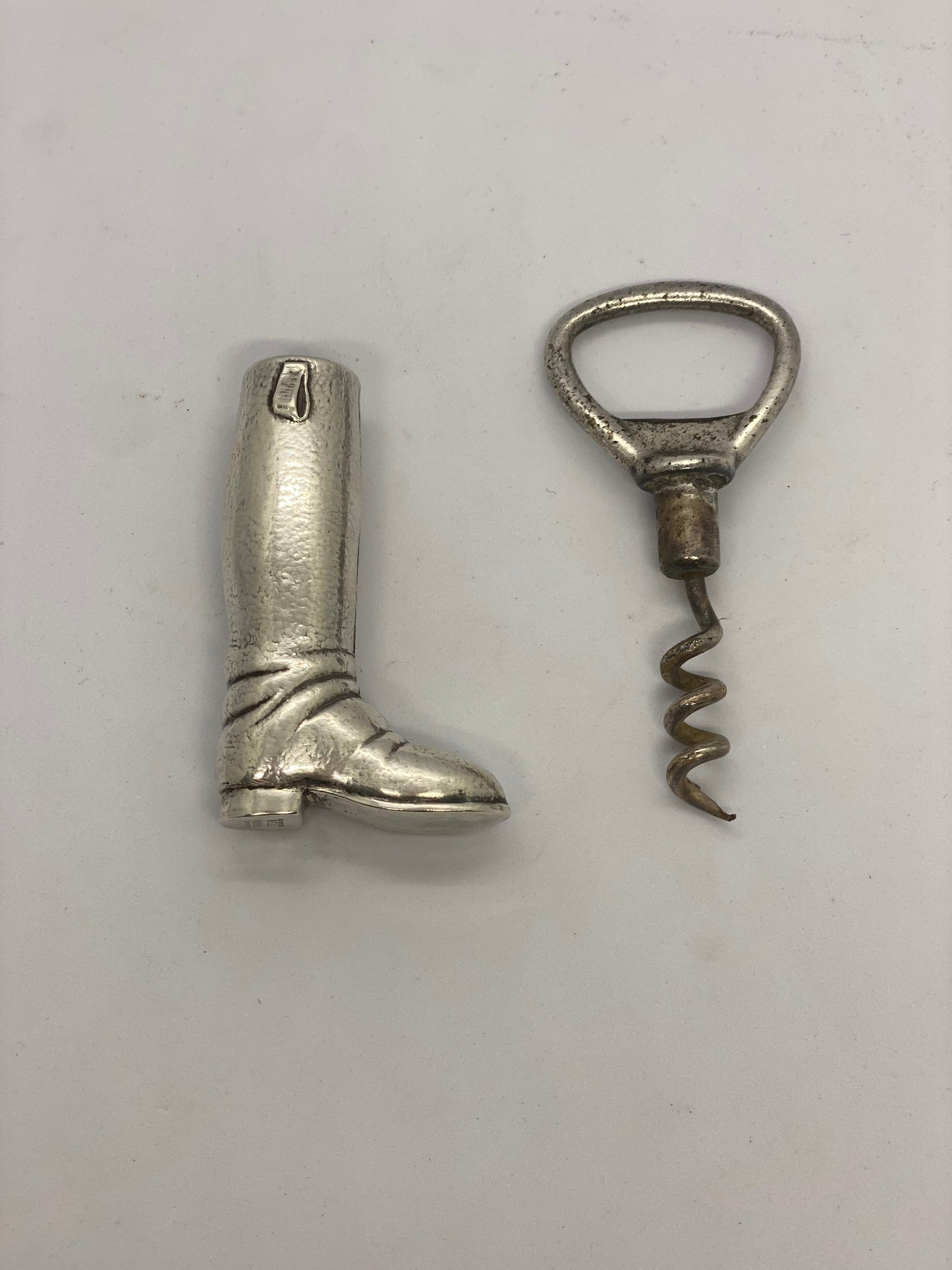 Sterling Silver Riding Boot Bottle Opener / Corkscrew by Important US Maker Blackinton Silversmiths