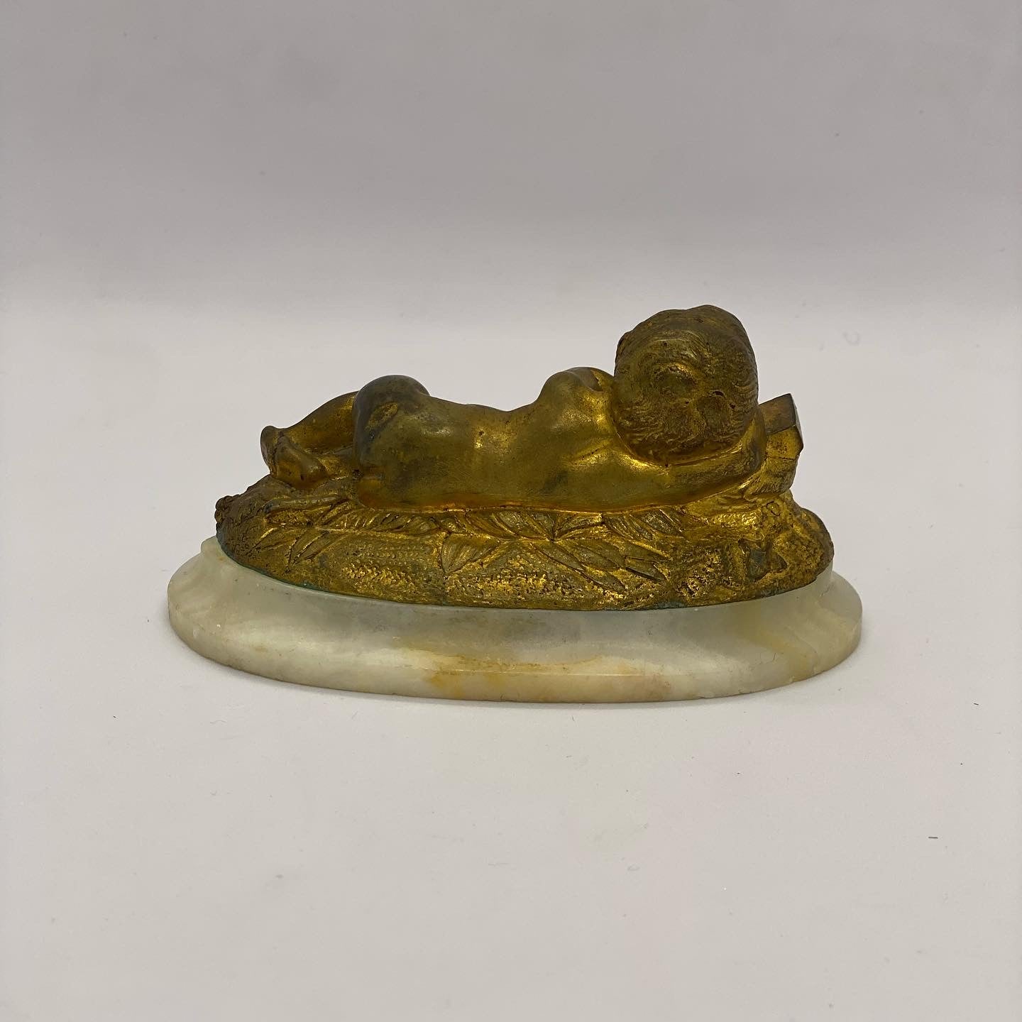 Small and Lovely late 19th c. Gilt Bronze Baby Jesus on Alabaster Base