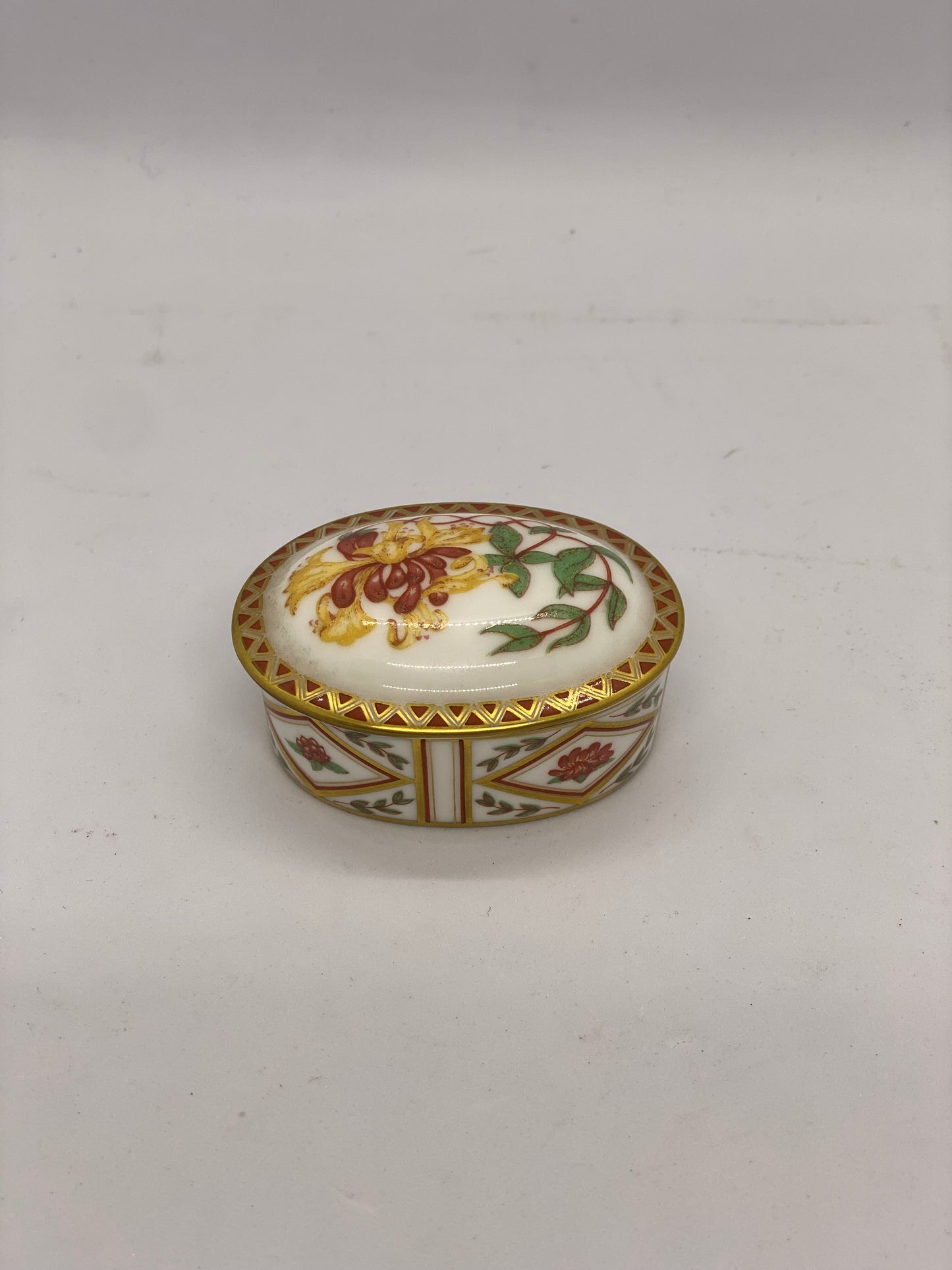 Vintage Royal Crown Derby Oval Royal Honeysuckle Pill Box / Trinket Pot