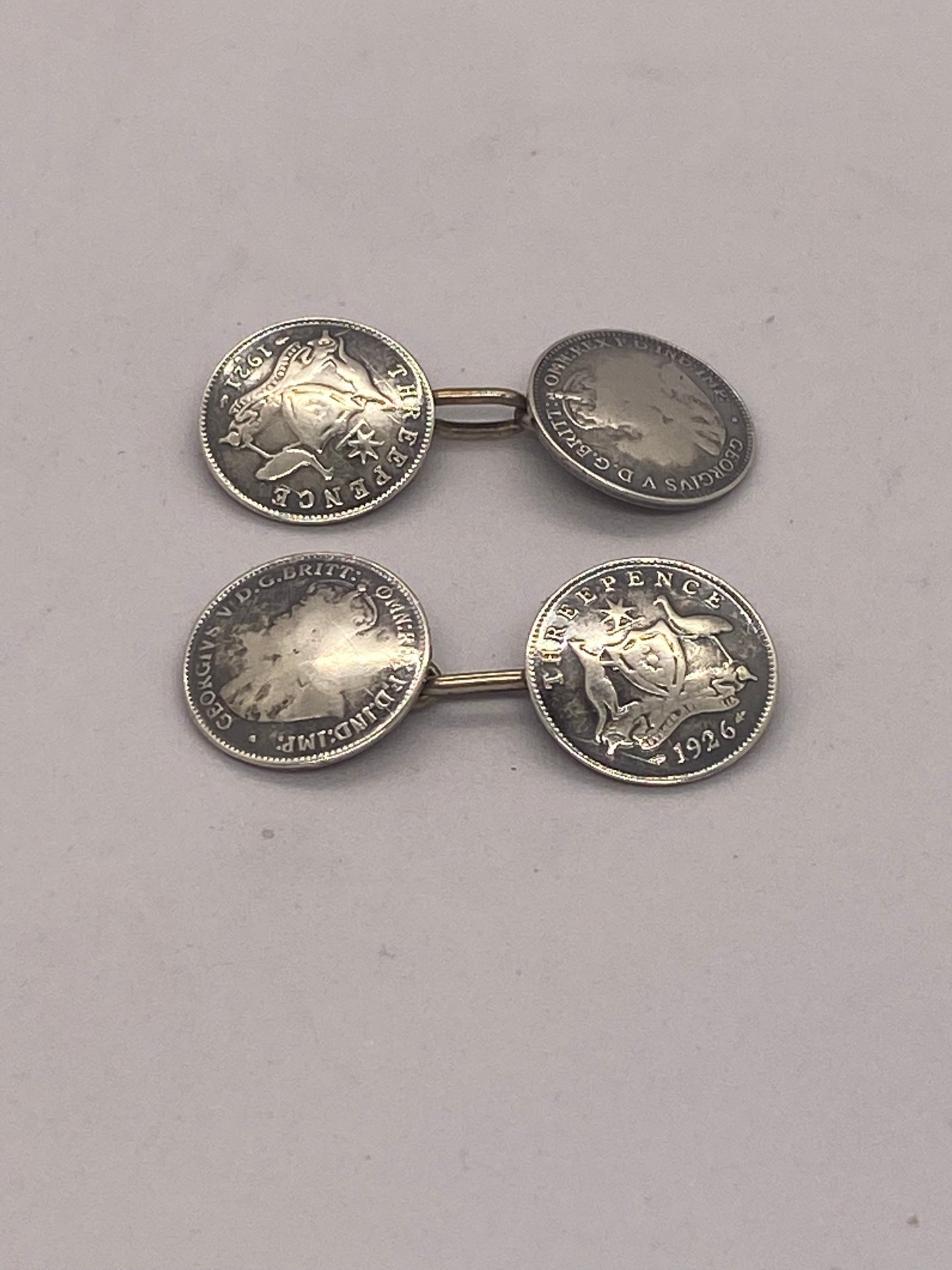 Vintage Near Antique Australian Three Pence Coin Cufflinks (925 Silver)