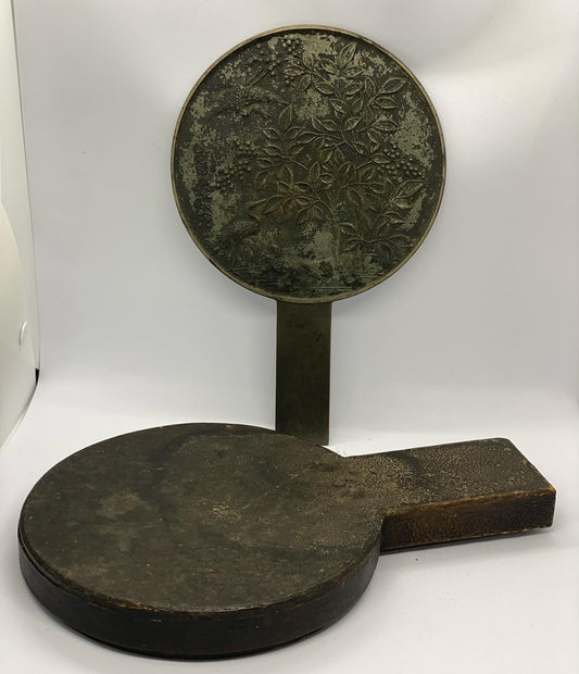 19th C. Meiji period Bronze Hand Mirror with Inscription