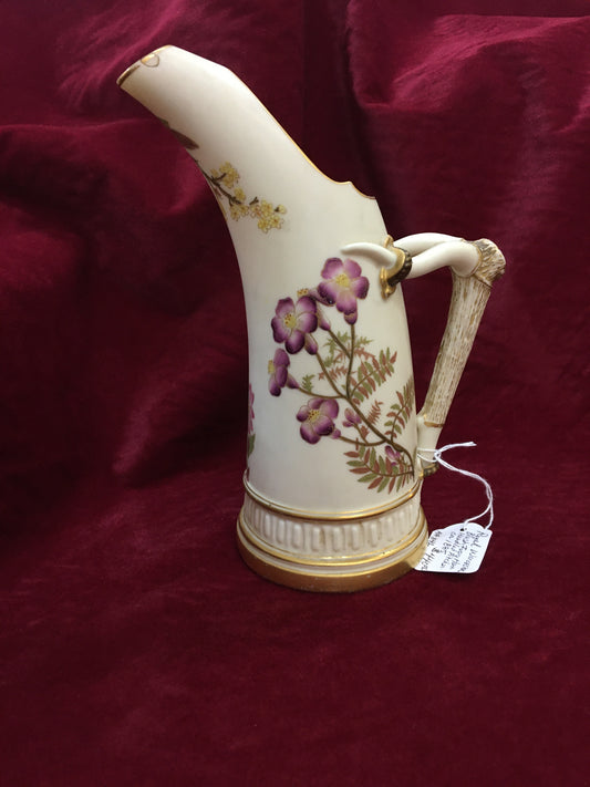 Art Nouveau Royal Worcester Blush Ivory Figural Horn Handled Pitcher