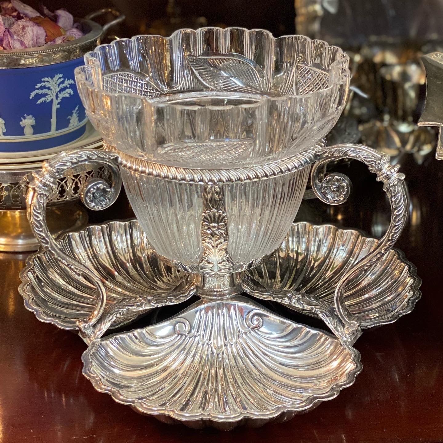 Late Victorian Walker & Hall EPNS Crystal Centrepiece / Comport