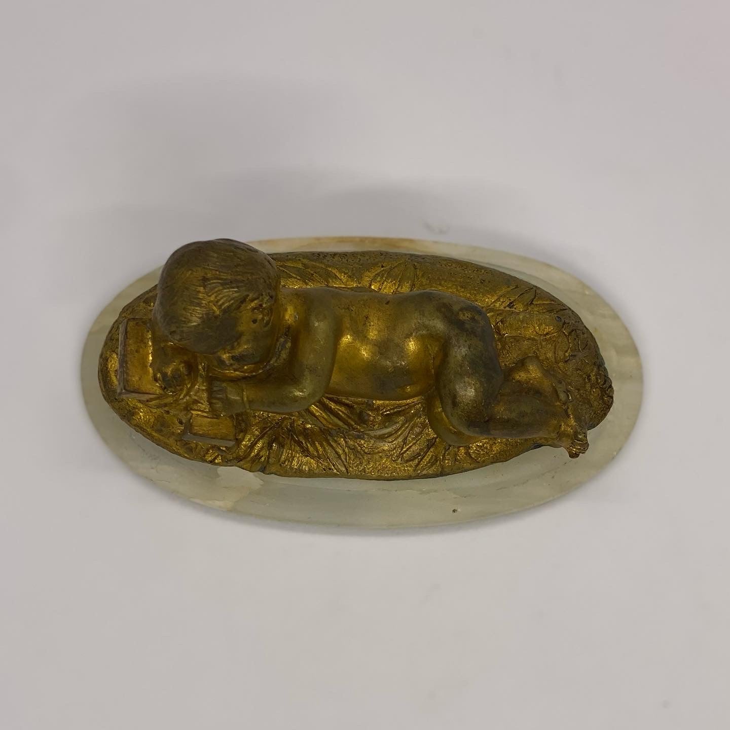 Small and Lovely late 19th c. Gilt Bronze Baby Jesus on Alabaster Base