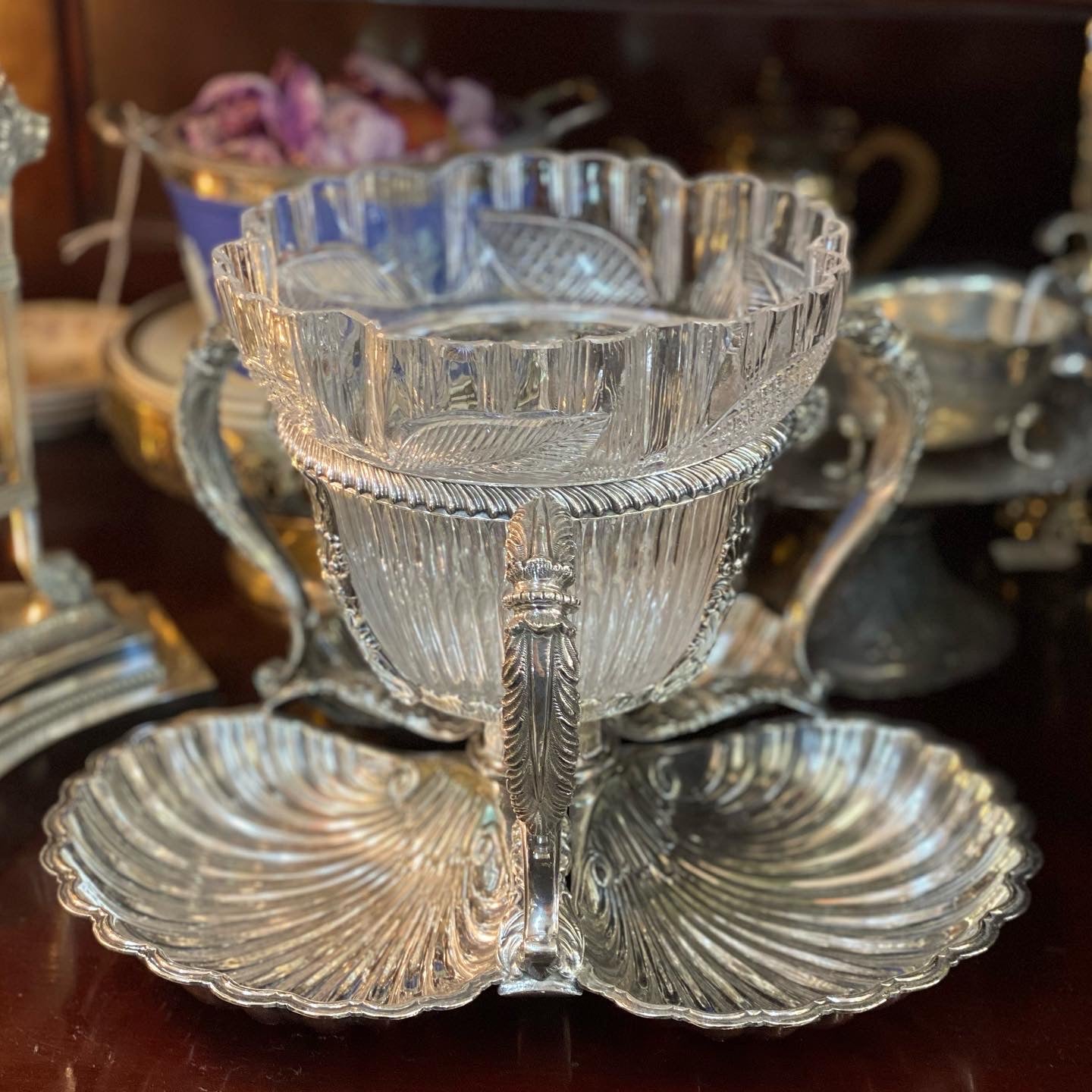 Late Victorian Walker & Hall EPNS Crystal Centrepiece / Comport