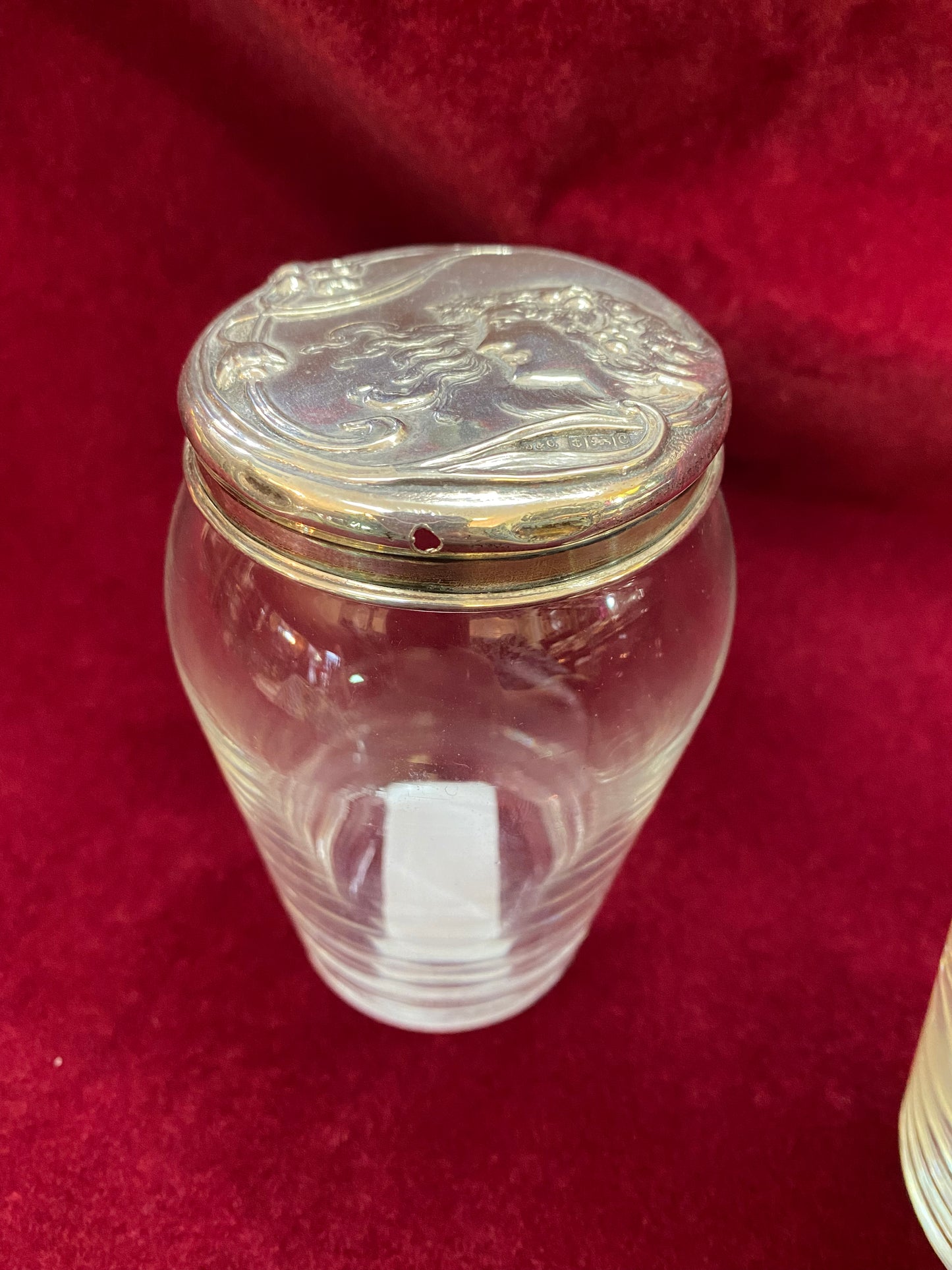 Art Nouveau Toilette Jars with Sterling Silver Lids in the style of Reynolds