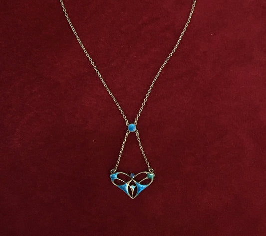 Guilloche Enamel and Sterling Art Nouveau Necklace by Charles Horner