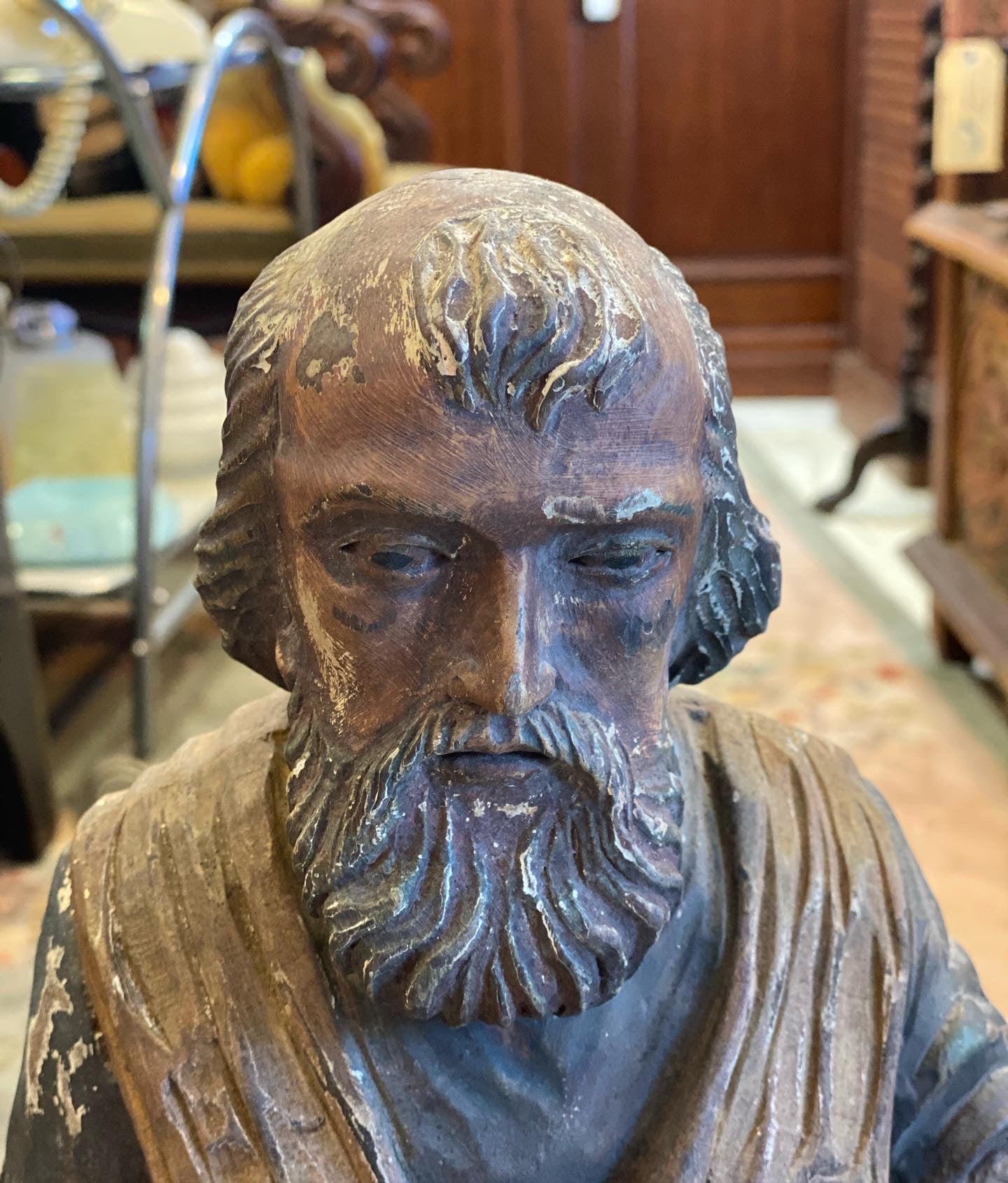 Antique Deaccessioned Museum Spanish Colonial Santo Statue of St. Peter