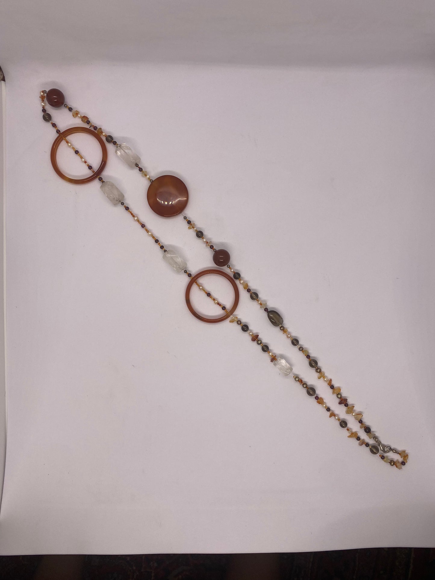 Stunning vintage Flapper length Necklace w Semi-Precious Stones