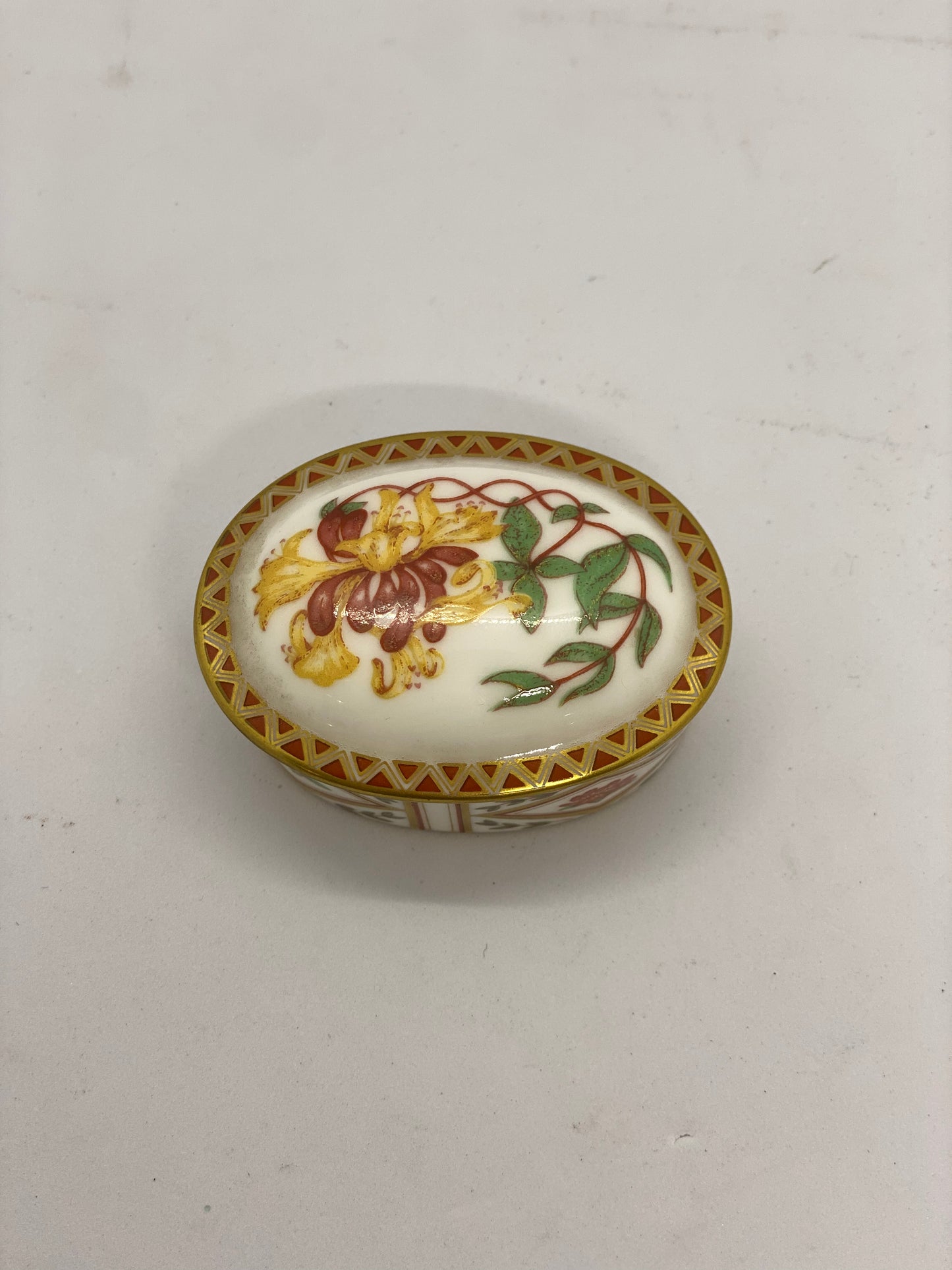 Vintage Royal Crown Derby Oval Royal Honeysuckle Pill Box / Trinket Pot