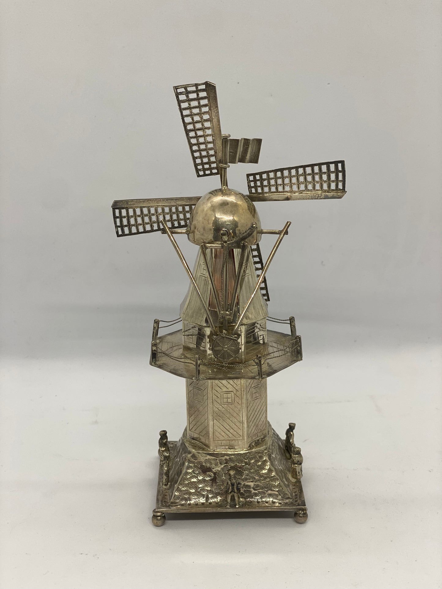 19th Century Dutch 835 Silver Figural Windmill and Spice Tower
