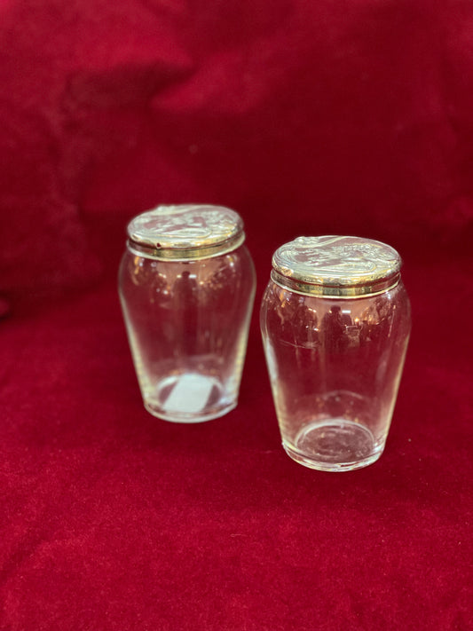 Art Nouveau Toilette Jars with Sterling Silver Lids in the style of Reynolds