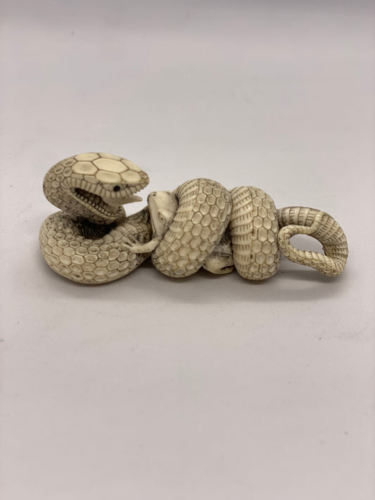 Antique Meiji period Japanese Ivory Netsuke of Snake Swallowing Frog