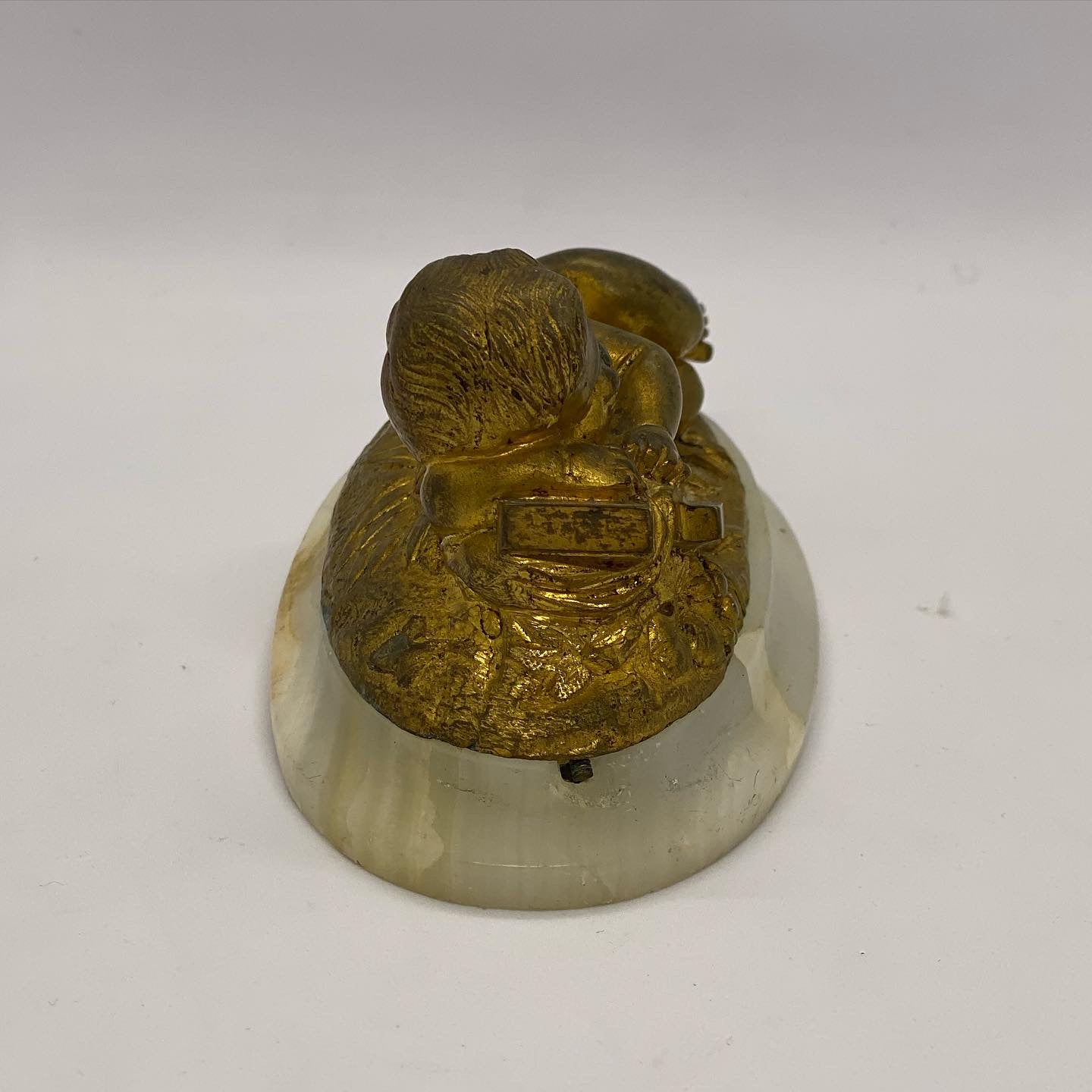 Small and Lovely late 19th c. Gilt Bronze Baby Jesus on Alabaster Base