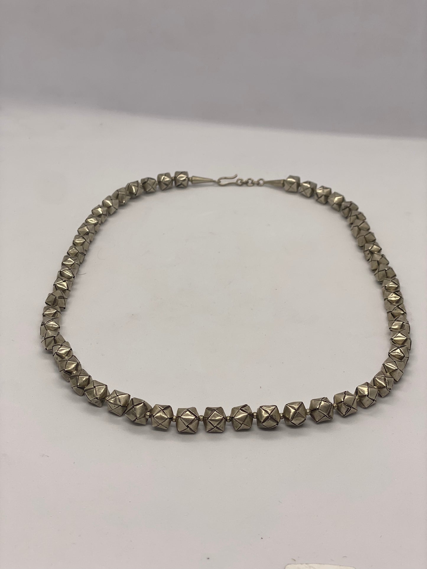 Vintage Asian 600 Silver Necklace with Origami-style Box Beads